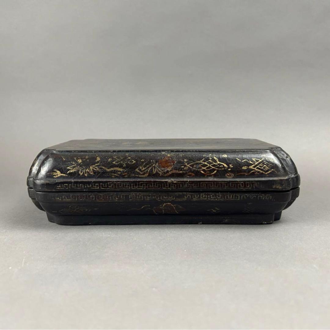 黒漆金彩長方箱 美術品　茶道具　骨董品　漆箱　漆器