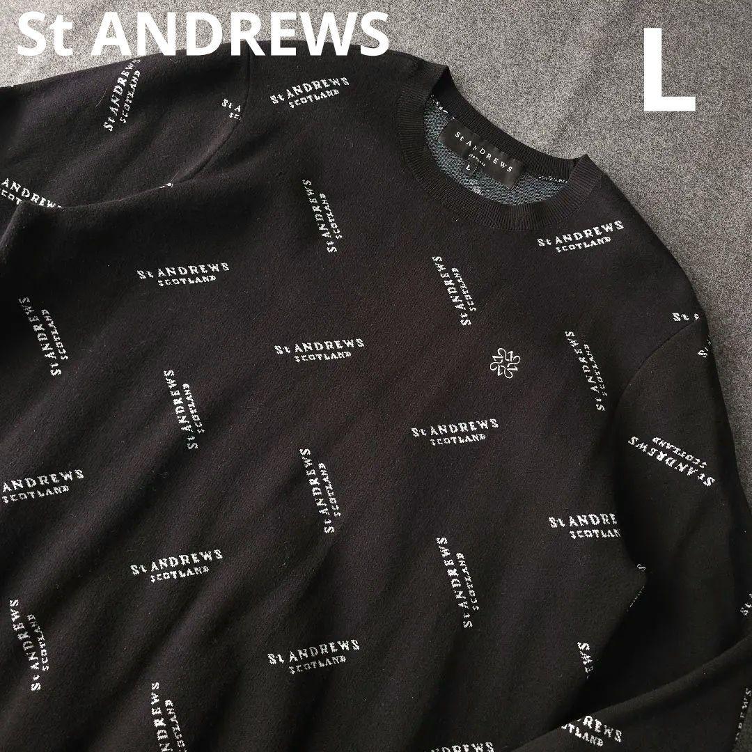 【セントアンドリュース】秋冬 総柄 ロゴネーム 長袖ゴルフニットセーター L