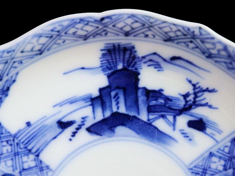 平戸　伊万里　立正堂製　割絵　山水紋の図　4寸皿　５枚　D083AS-DBi