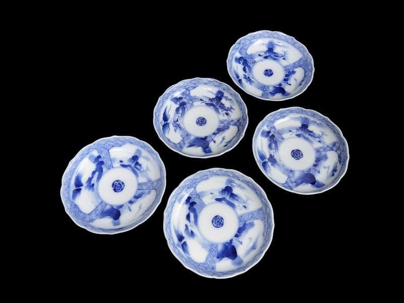 平戸　伊万里　立正堂製　割絵　山水紋の図　4寸皿　５枚　D083AS-DBi