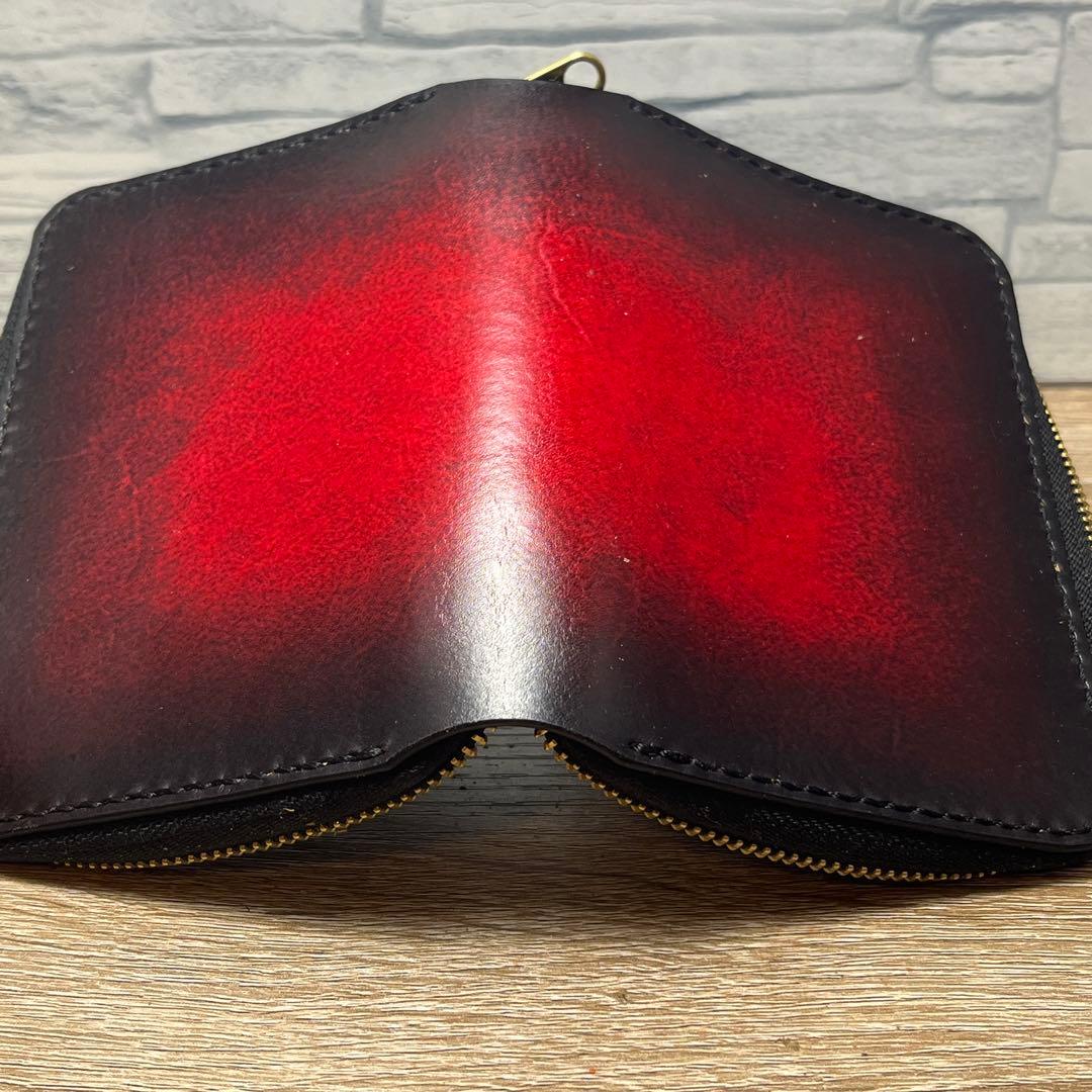 ルアーワレット　本革レザー　手染めアンティークレッド　ハンドメイド　渓流　ミノー