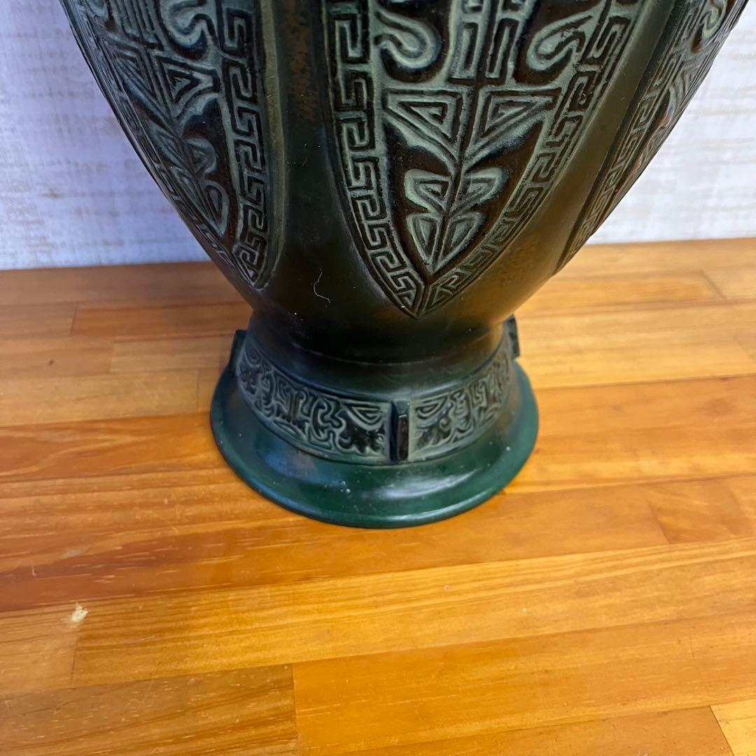 【アンティーク】高岡銅器 渋谷鳳州 饕餮紋 鷹耳付 壷 花器 青銅 古道具