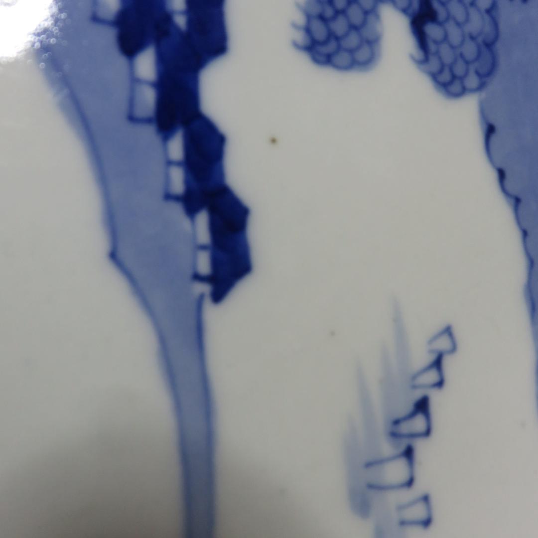 大皿 染付 古伊万里 明治 大正 山水 花文様 家屋 帆船 窯傷 名家 5枚