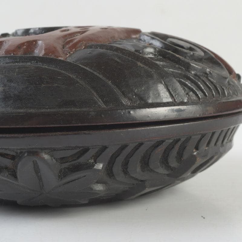 茶道具　鎌倉彫　花木文　香合　時代箱付　V　9611