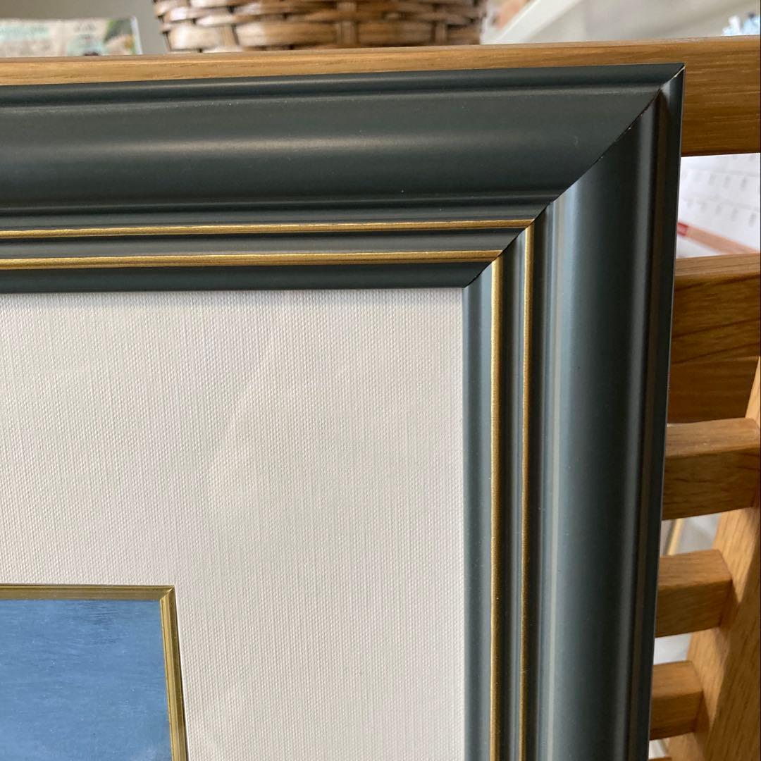 油絵　抽象画　Jiri Votruba作　油彩画　ブルー　青　額入り