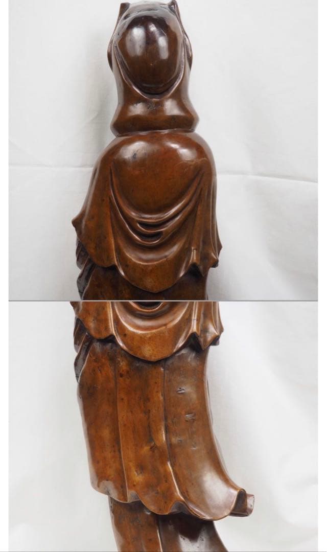 送料無料　明末～清初　龍眼木彫刻観音立像　高さ58ｃｍ