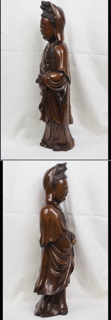 送料無料　明末～清初　龍眼木彫刻観音立像　高さ58ｃｍ
