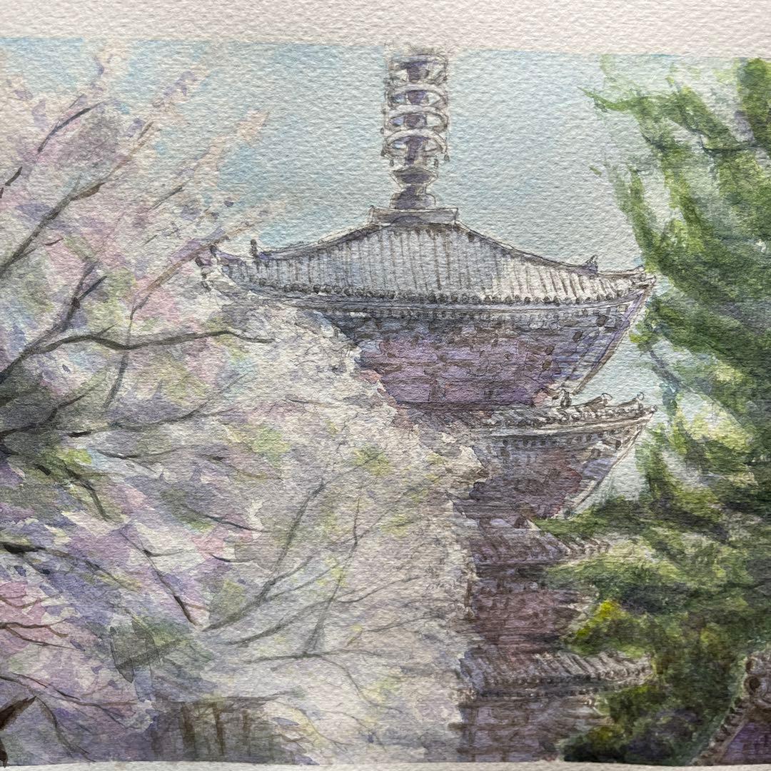 動画投稿中　F4 醍醐寺　手描き水彩画　直筆原画　京都世界遺産