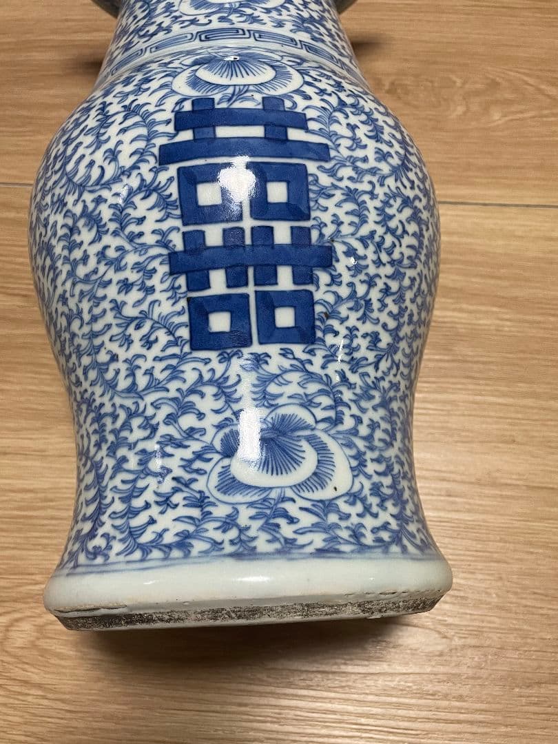 中国骨董品 青花 成化 唐物青と白の花柄陶器花瓶 高さ40cm口径22.5cm