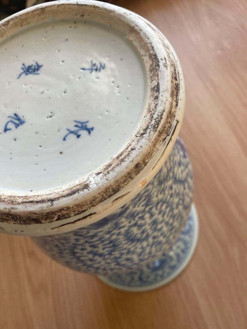 中国骨董品 青花 成化 唐物青と白の花柄陶器花瓶 高さ40cm口径22.5cm