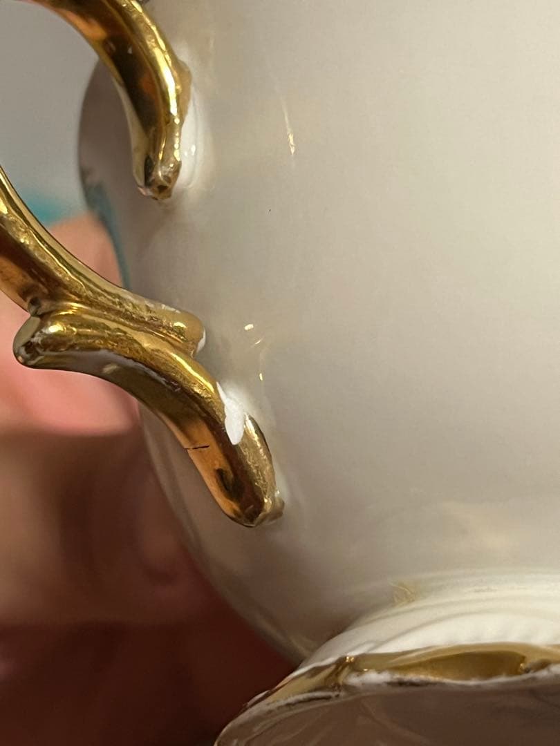 美品　オールドノリタケ　マルキ印　青と薔薇の装飾　金彩　ティーセット