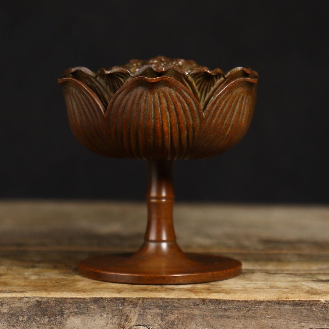 銅 細工 蓮華香炉 室内盤香塔 香篆炉 茶室香薫炉 工芸品 美術品 置物