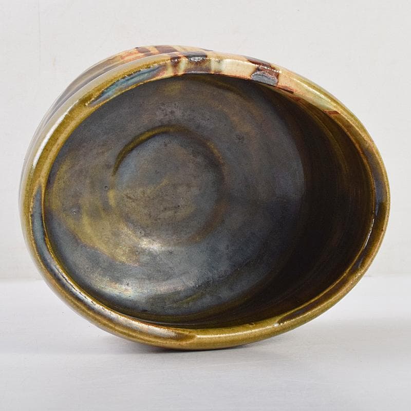 茶道具　人間国宝　鈴木蔵作　織部　沓形茶碗　茶碗　仕覆付　共箱　M　R9462