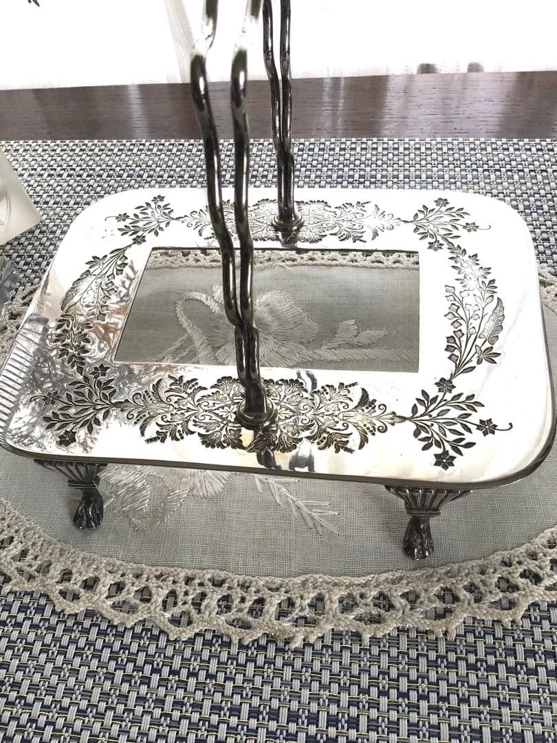 イギリスアンティーク、シルバーとガラスの持ち手付き深皿