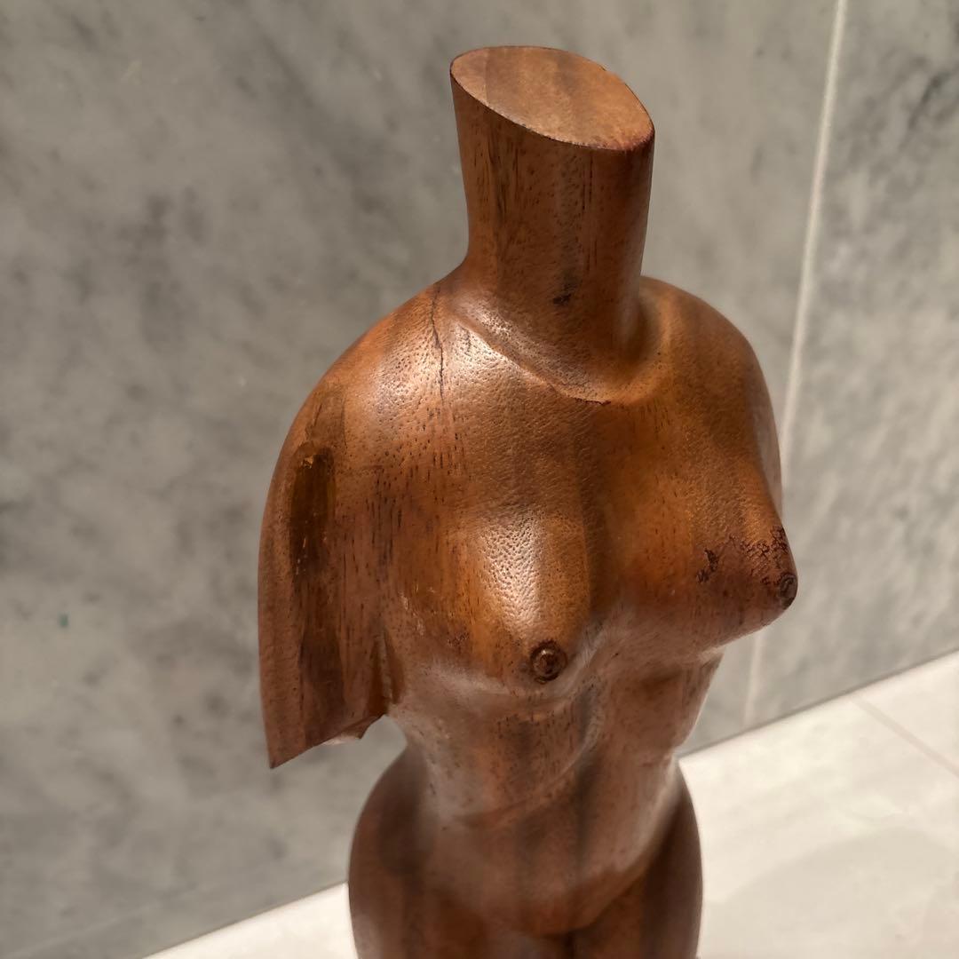 アメリカビンテージ　ミッドセンチュリー生命感のある造形美　裸婦像の木彫り彫刻