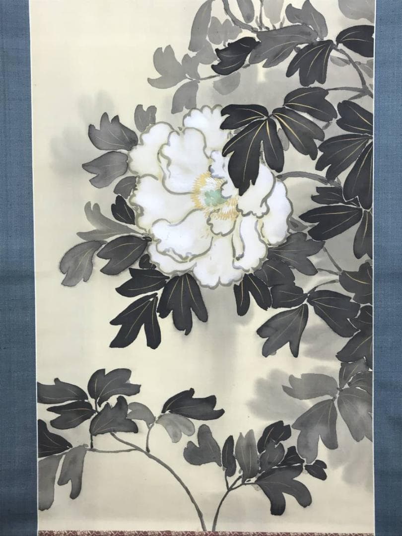 【真作】西沢笛畝/雨中牡丹図/牡丹図/花図/ボタン図/掛軸☆宝船☆AD-762