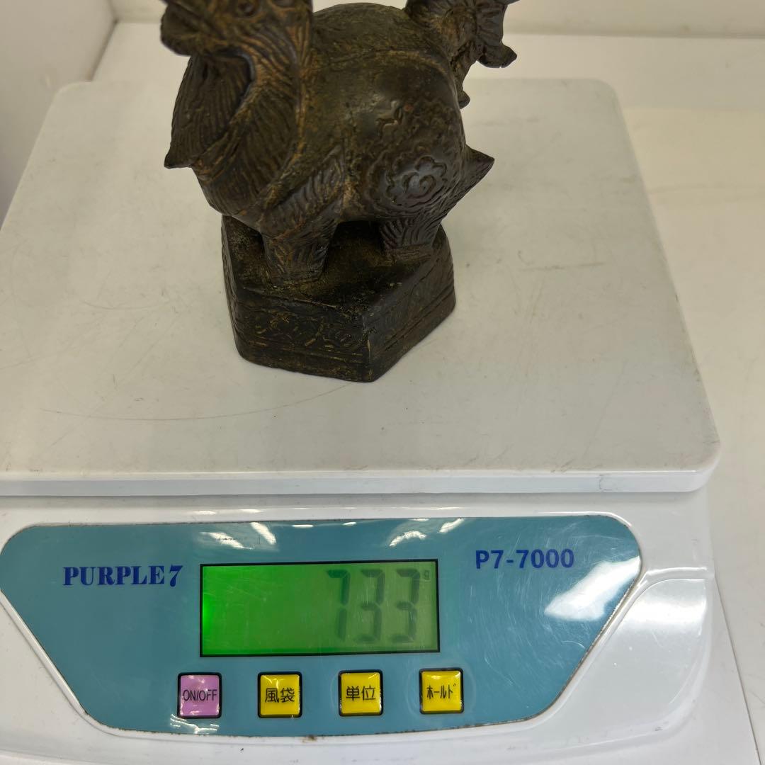 中国古玩古銅鳥置物　ケース付　733g高12.5㎝　東Y7-0702⭐︎2Fトヒオ