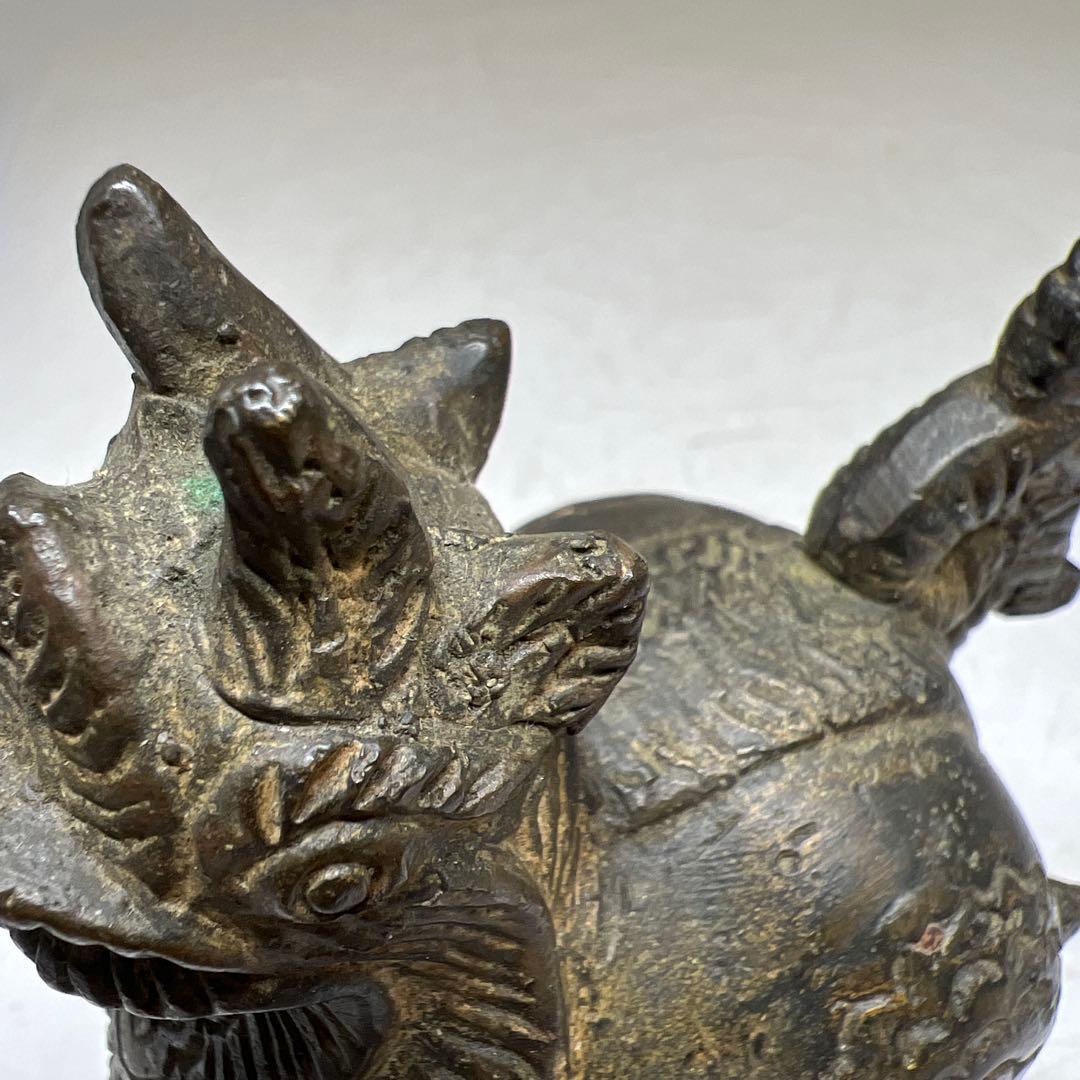 中国古玩古銅鳥置物　ケース付　733g高12.5㎝　東Y7-0702⭐︎2Fトヒオ