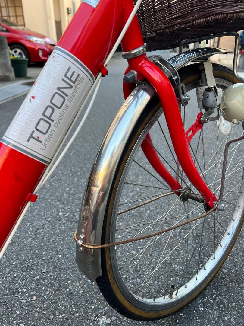 TOPONE 24インチ 自転車 赤 前カゴ付き 6段変速