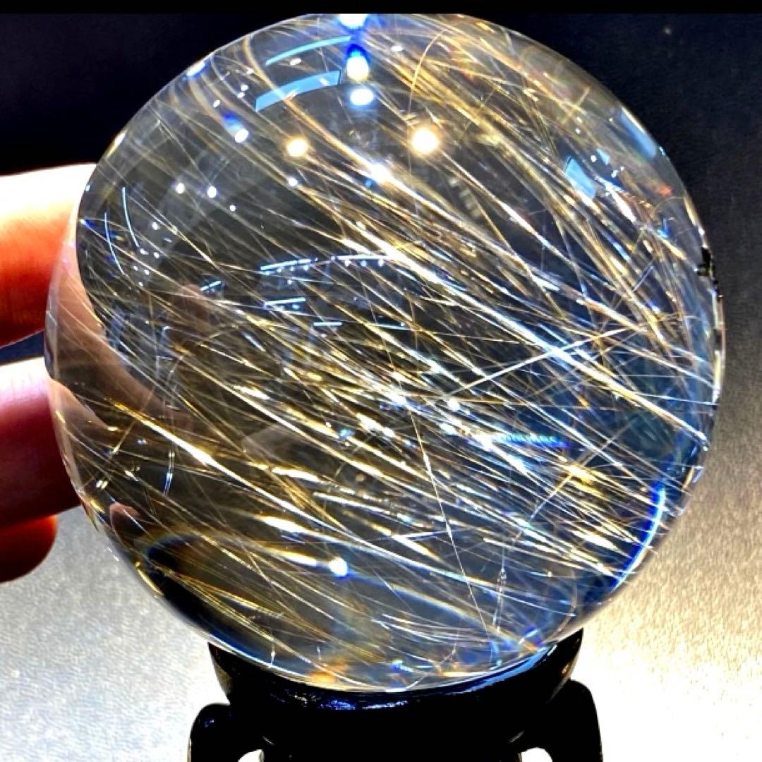 超絶綺麗✨64mm ゴールドルチルクォーツ　丸玉　スフィア　金針水晶