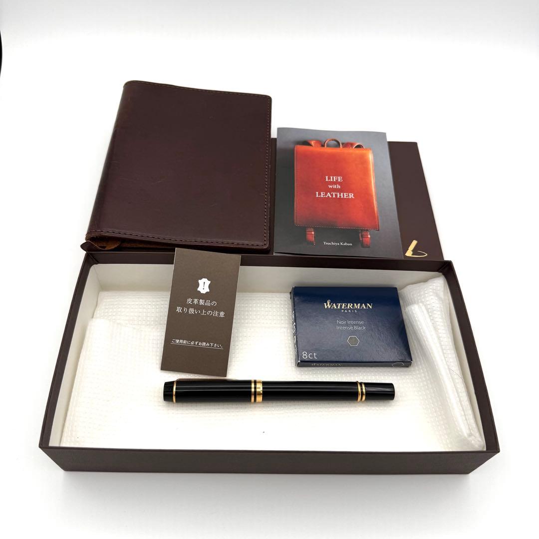 Waterman Ideal 万年筆 黒　ペン先18金　ブックカバー付き