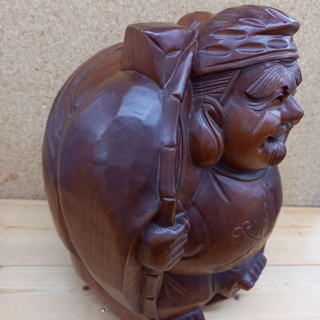 木彫　福の神　彫刻　恵比寿　縁起物　置物　手彫