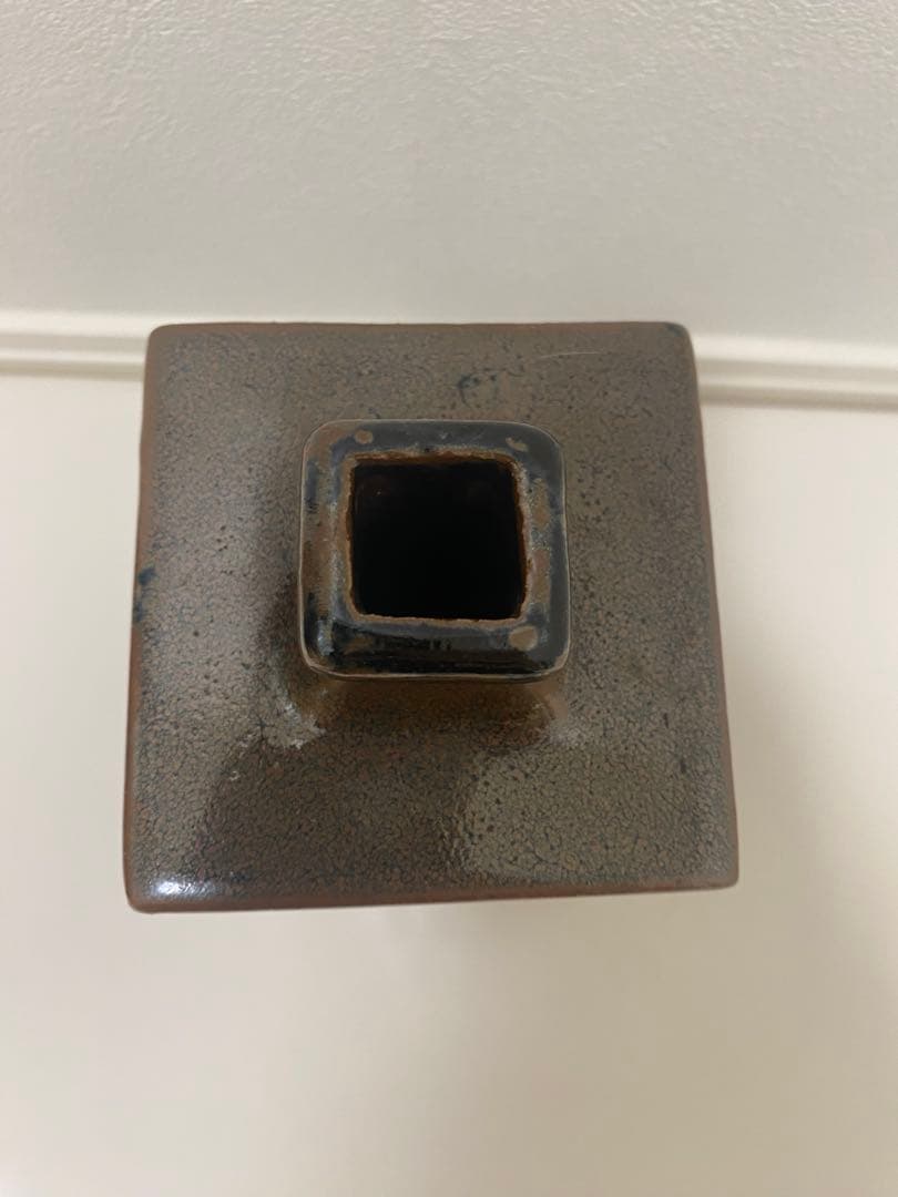 濱田庄司(浜田庄司) ？　柿釉抜絵角瓶 人間国宝 花瓶　一輪挿し 角瓶 花器