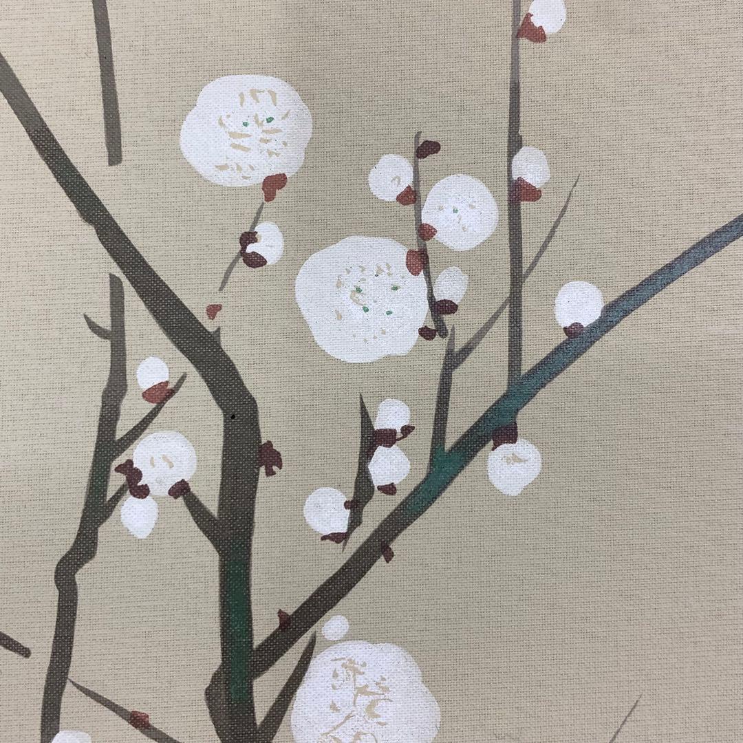 掛軸 酒井抱一 梅椿に鶯図 木箱 十二ヶ月花鳥図 工芸 太巻 7-24