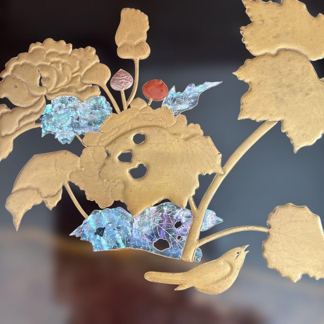 52×34×5 四角お盆アンティーク　螺鈿、金細工等