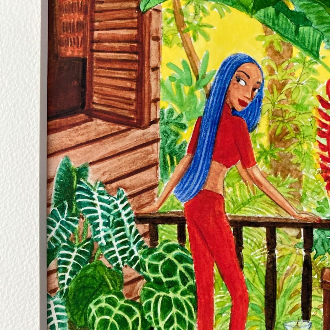 水彩画　夏のインテリア　南国風