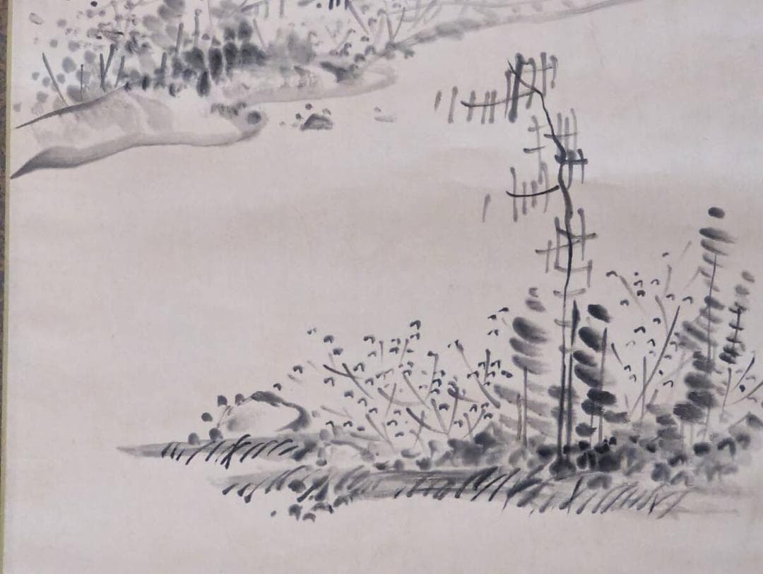 【真作】掛軸　長井雲坪　山水図　墨一色の幽玄美　詩情あふれる一幅　S162