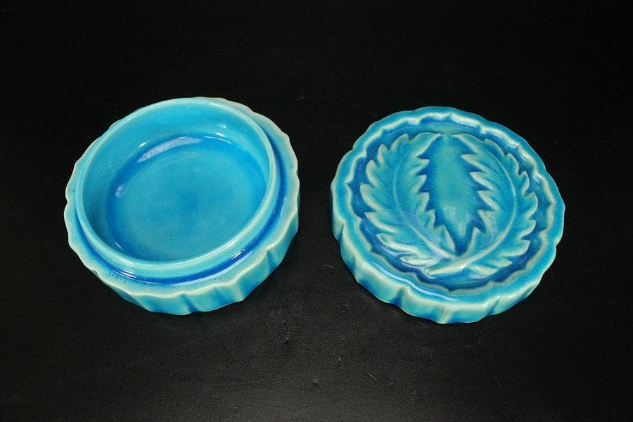 茶道具 浅黄交趾 香合 木箱付(メ1131)