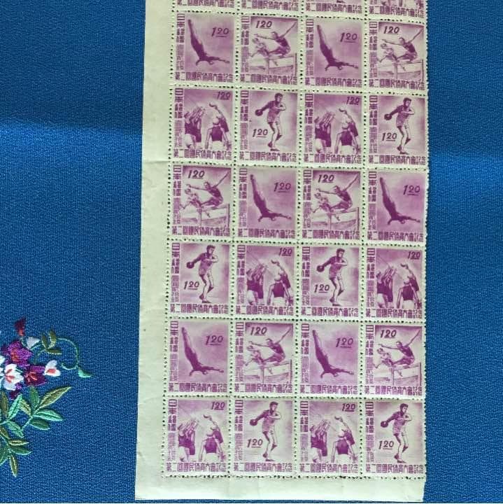 プレミア切手の塊！カタログ価８万8千円以上！昭和22年 第二回国体32枚ブロック