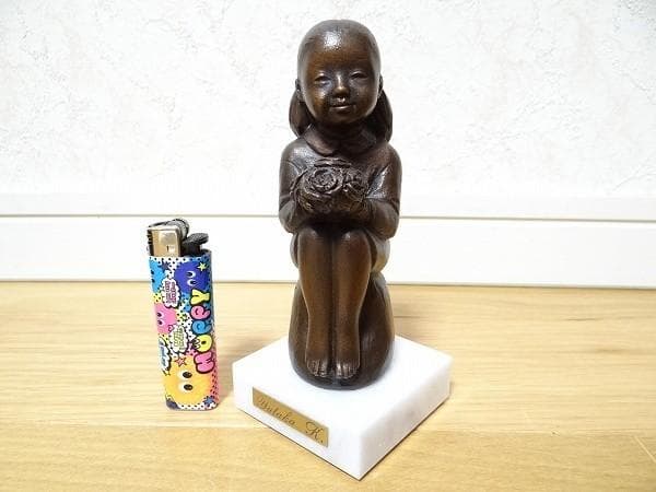 美品 加藤豊 花 少女 子供 ブロンズ 銅製 箱付き オブジェ 美術品 彫刻巨匠