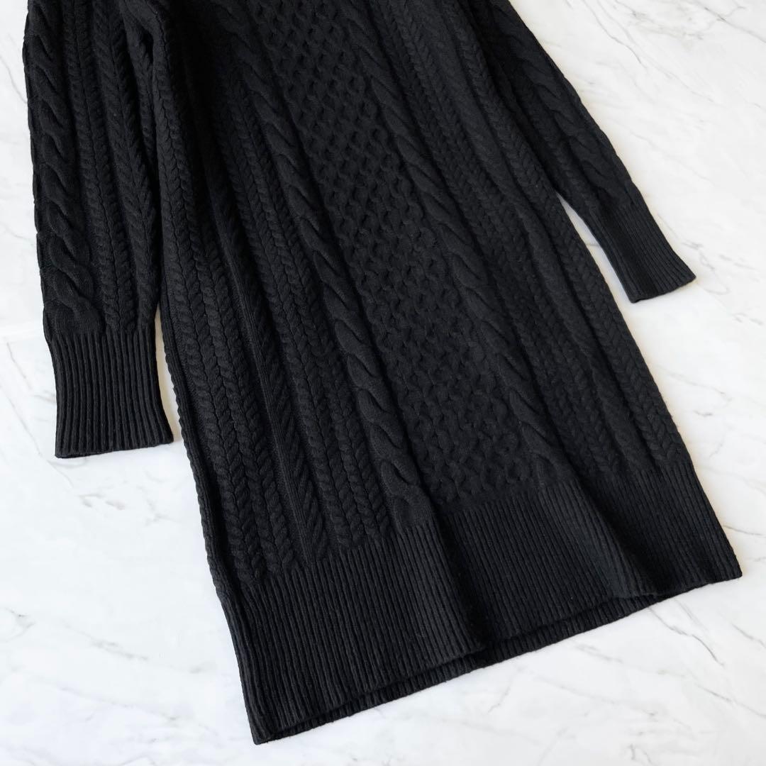 4364【美品】ブリーフィング　ケーブルニットワンピース ハーフジップ　黒　S