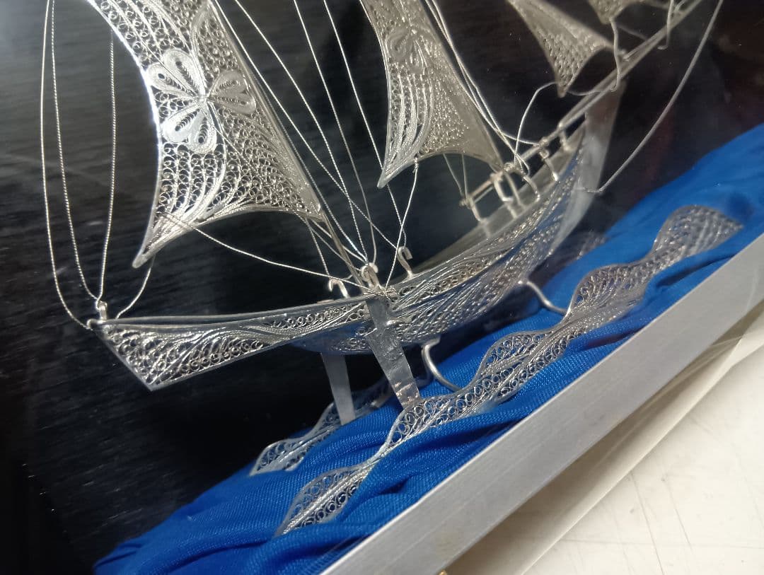 希少　銀製　帆船　透かし彫り　細密細工　sailing ship　sv900