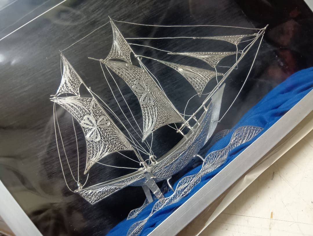 希少　銀製　帆船　透かし彫り　細密細工　sailing ship　sv900