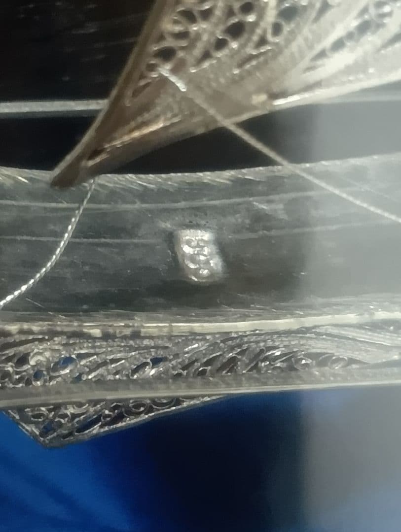 希少　銀製　帆船　透かし彫り　細密細工　sailing ship　sv900