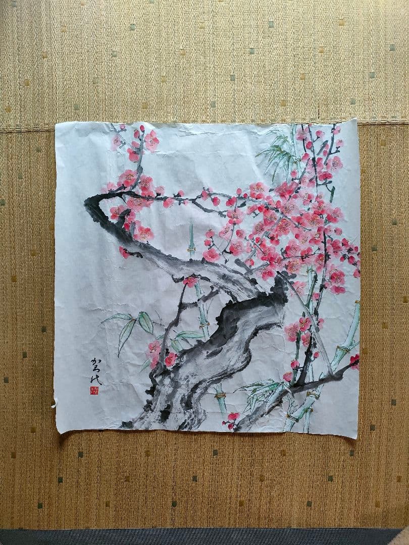 水墨画（墨彩）春の梅　原画　直筆　肉筆　アート　絵画　ギフト　インテリア　日本画