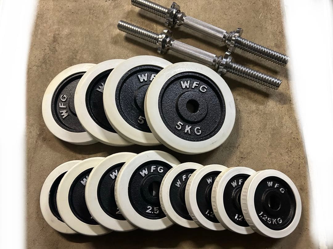 ダンベルシャフト 2本 プレート5kg4枚2.5kg4枚1.25kg4枚セット