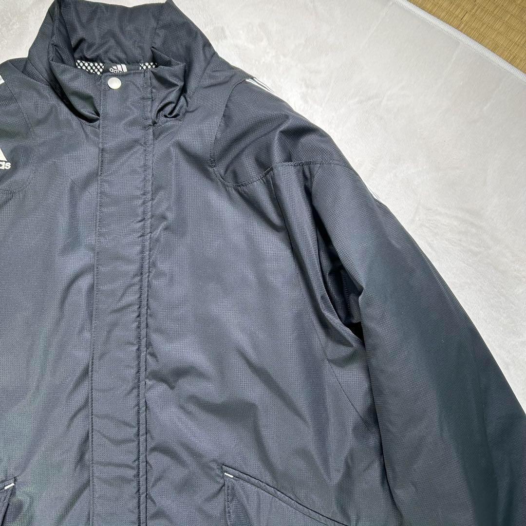 【adidas】ベンチコート　ワンポイントロゴ刺繍　3本ライン　メンズS 黒