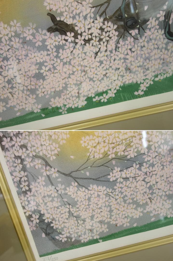 【中古】M▽中島千波 臥龍の桜 リトグラフ 版画 額縁 (39364)