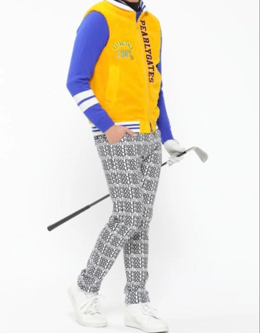 新品 パーリーゲイツ コットンストレッチカルゼ表ピーチ パンツ(5)サイズL/白