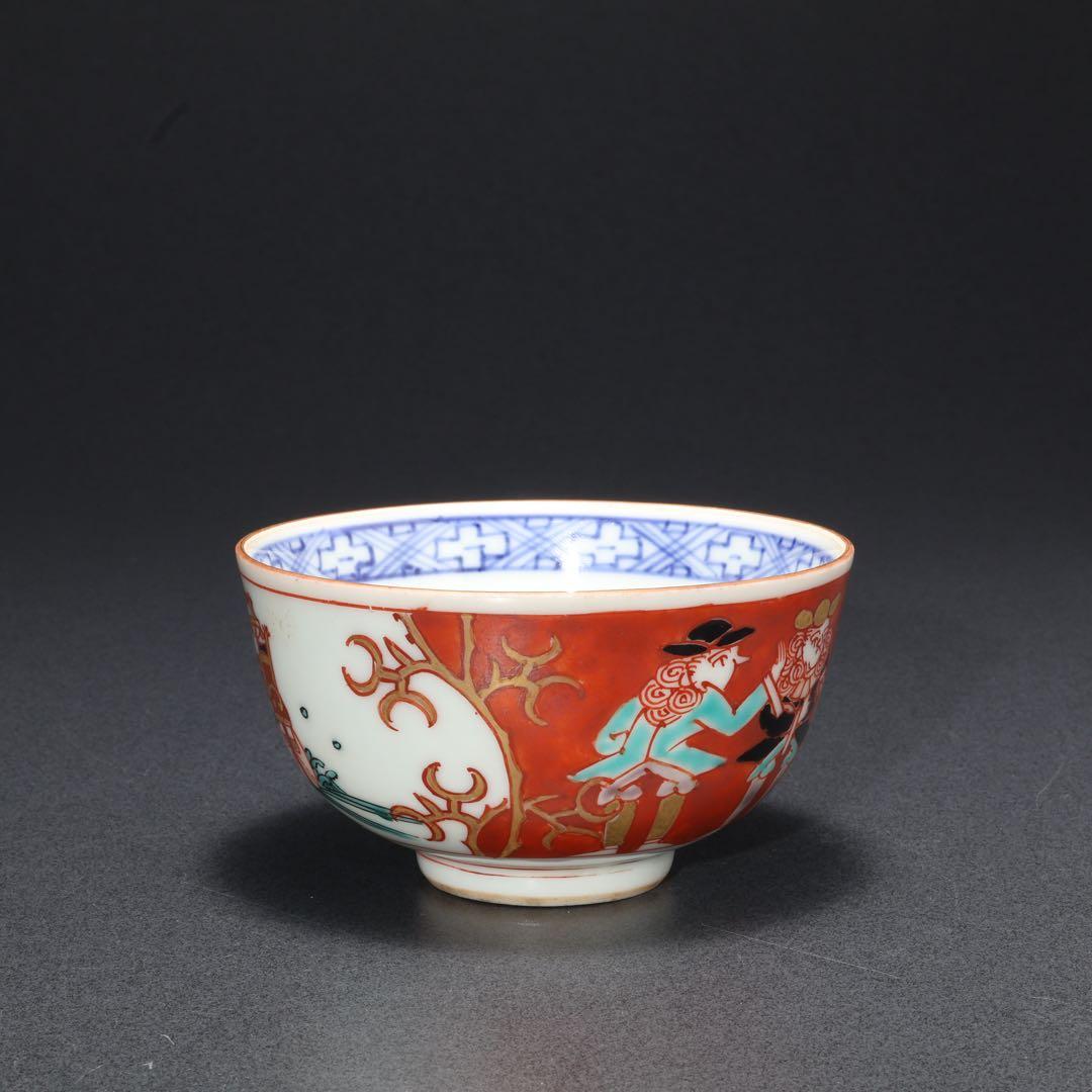 伊万里色絵　南蛮人図　湯呑み10客　骨董　古伊万里　R1666ラ