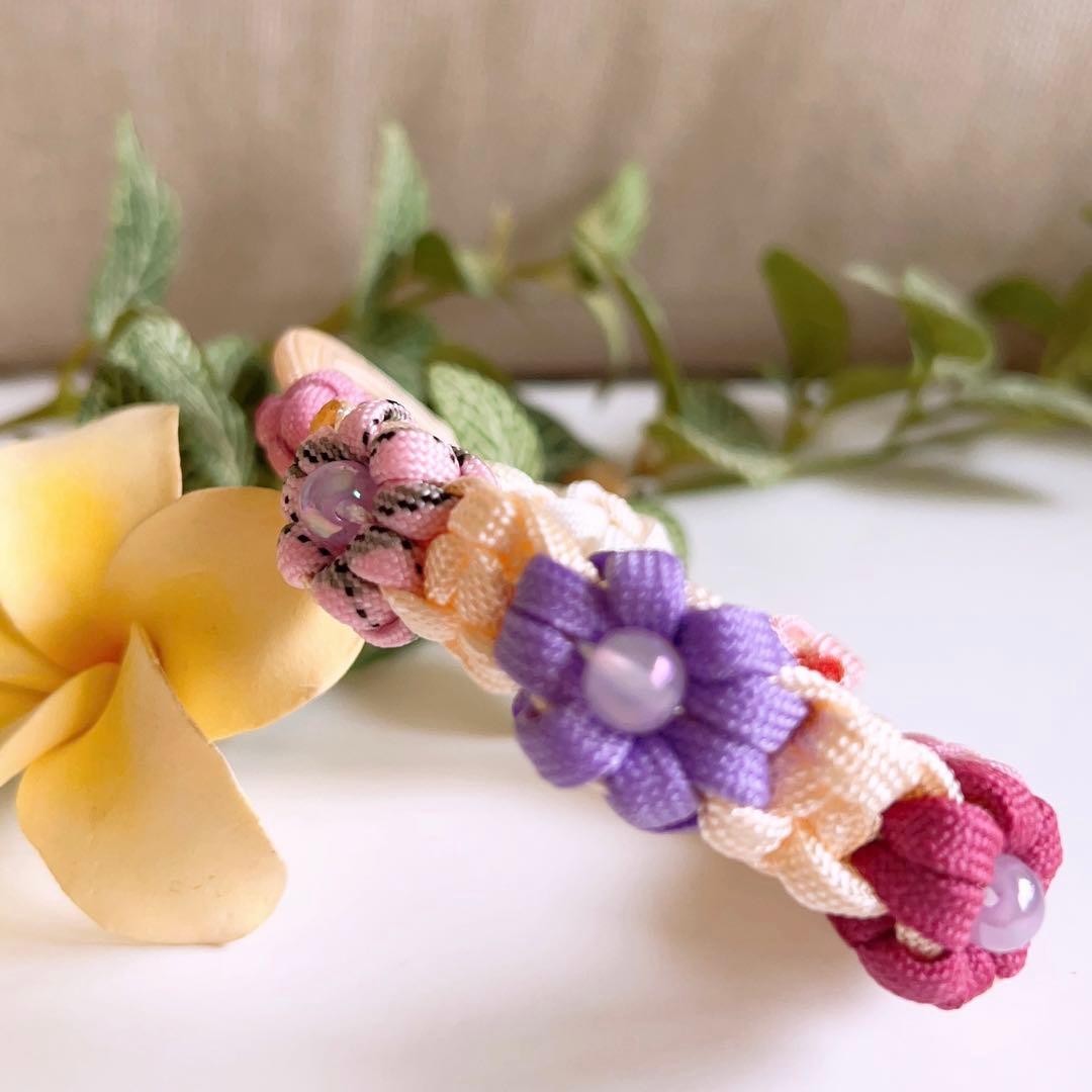 パラコード首輪　ハーフチョーク　お花いっぱい　ピンク　No.0143