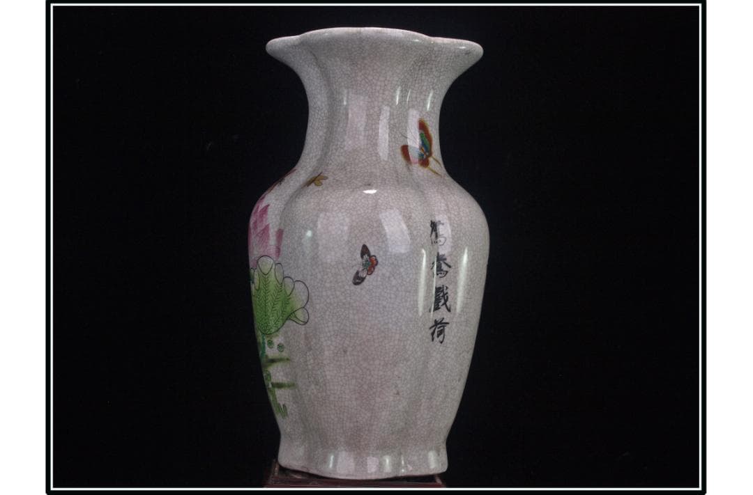 祖父蔵出品　　中国 清時代　在銘手描き花瓶 美術品DE1033A6-3