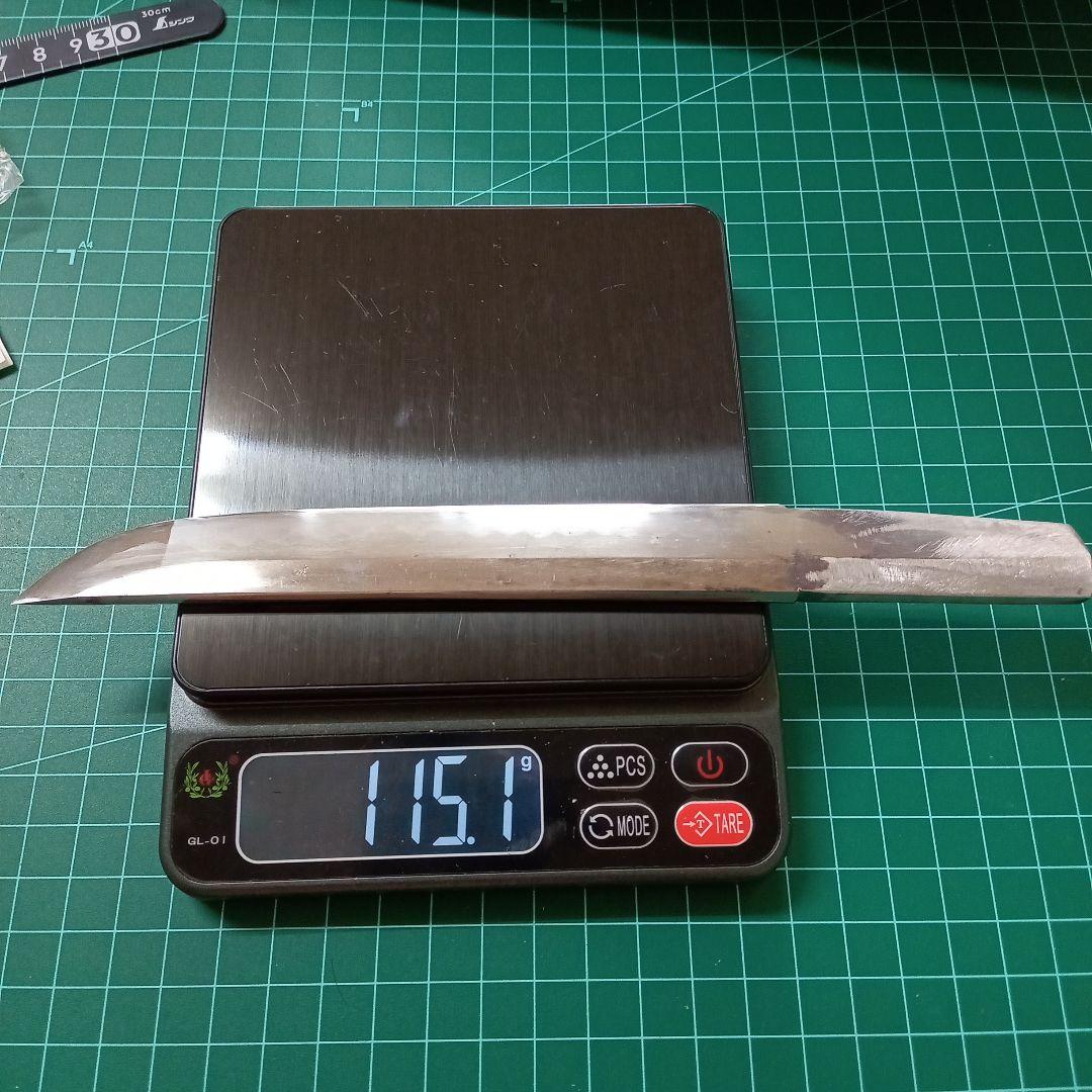 【ナイフ加工用玉鋼/合法サイズ】無銘脇差/錆身日本刀切先部分残欠※刃引き済み※