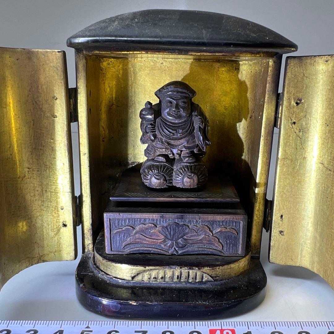 江戸初期 木彫大黒天 厨子入 東キ8-0204☆2F