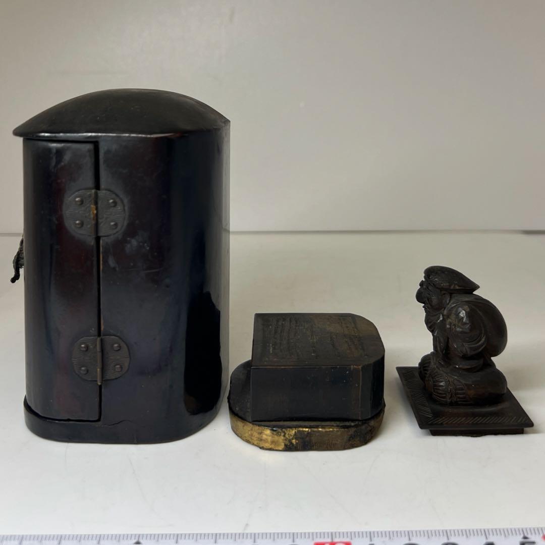 江戸初期 木彫大黒天 厨子入 東キ8-0204☆2F