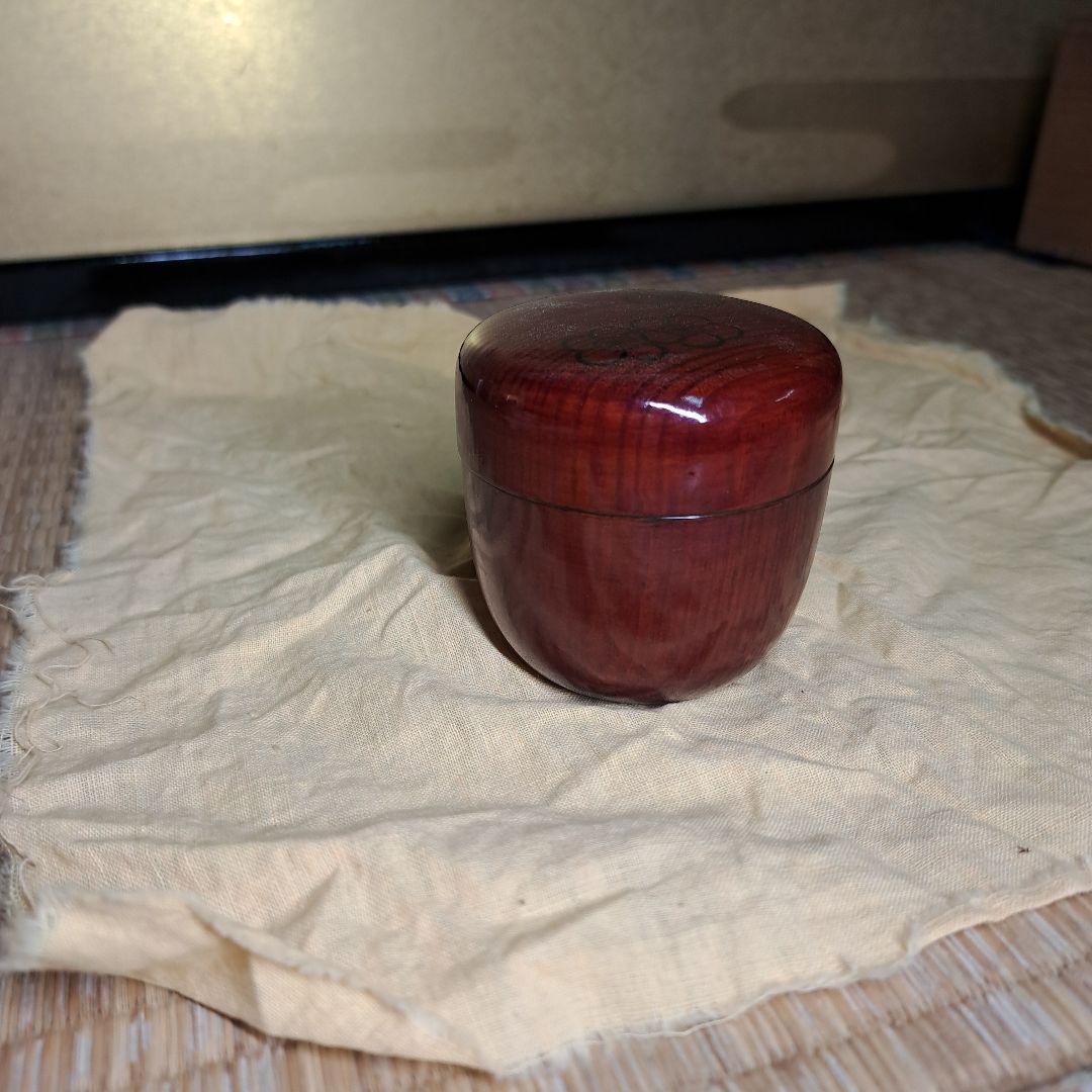 駒沢春斎(7代駒沢利斎)摺漆塗　梅図松の木中棗共箱　茶道具　漆器